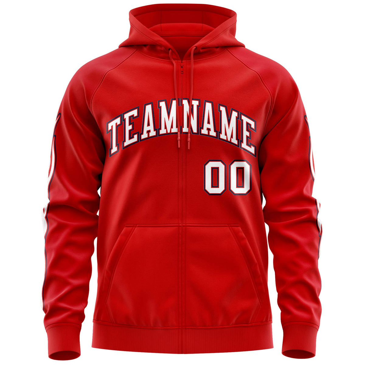 Custom Stitched Red White Sports Full-Zip Sweatshirt Hoodie with Flame| KXKSHOP