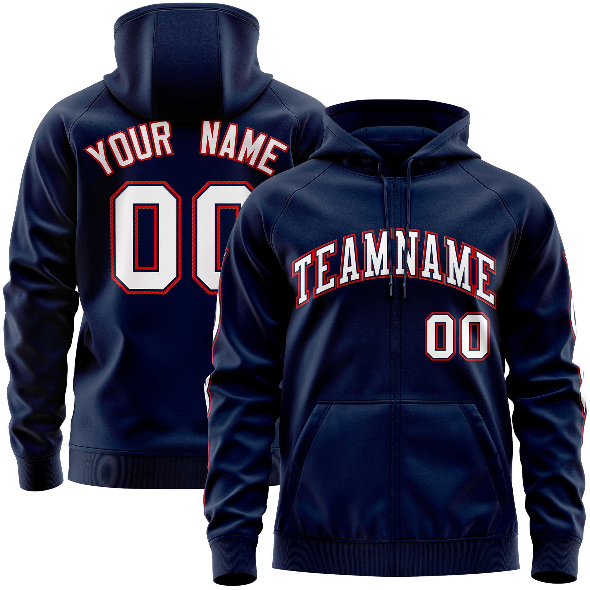 Custom Stitched Navy White Sports Full-Zip Sweatshirt Hoodie with Flame| KXKSHOP