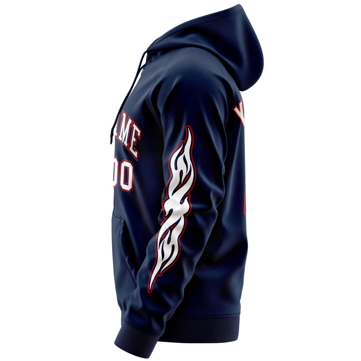Custom Stitched Navy White Sports Full-Zip Sweatshirt Hoodie with Flame| KXKSHOP
