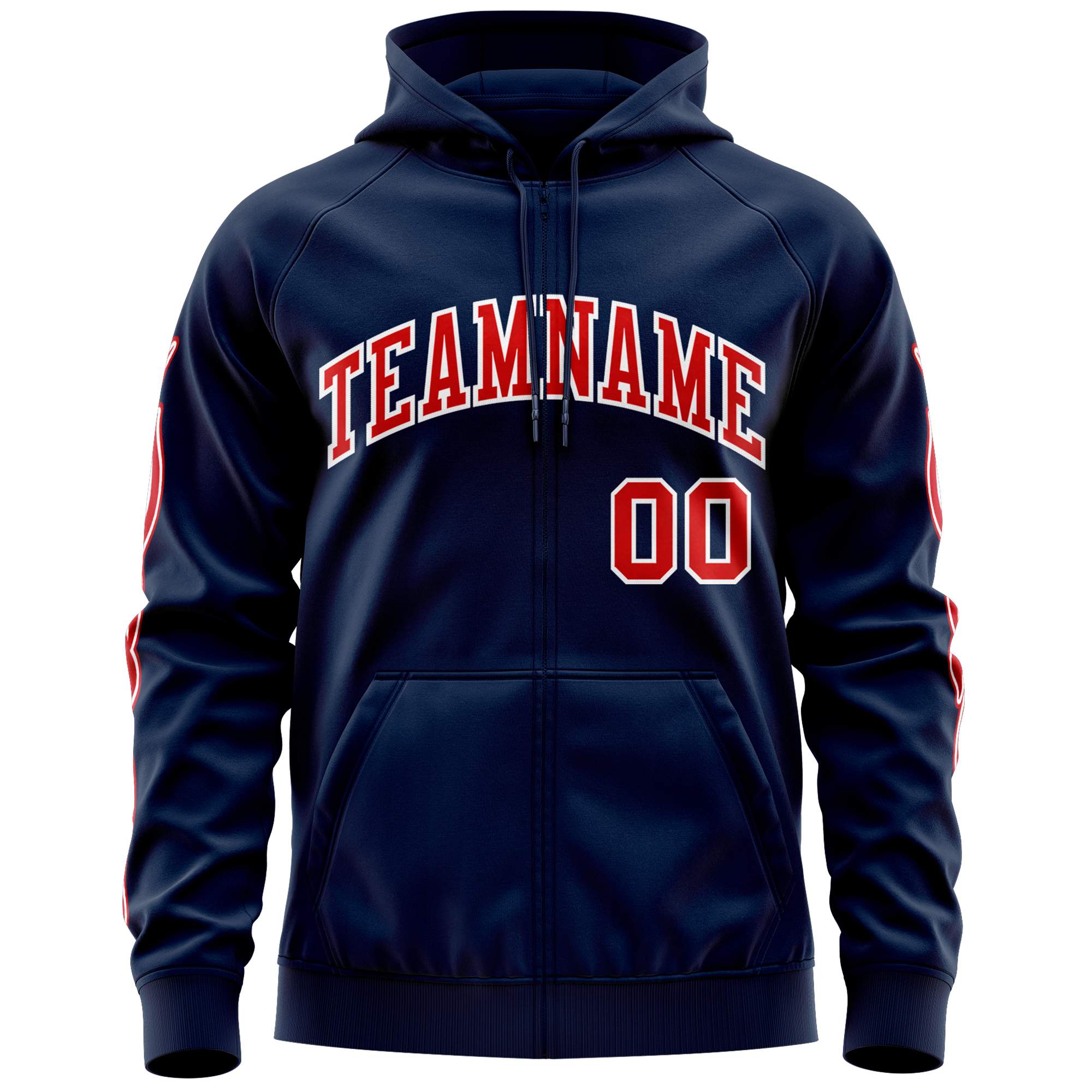 Custom Stitched Navy Red Sports Full-Zip Sweatshirt Hoodie with Flame| KXKSHOP