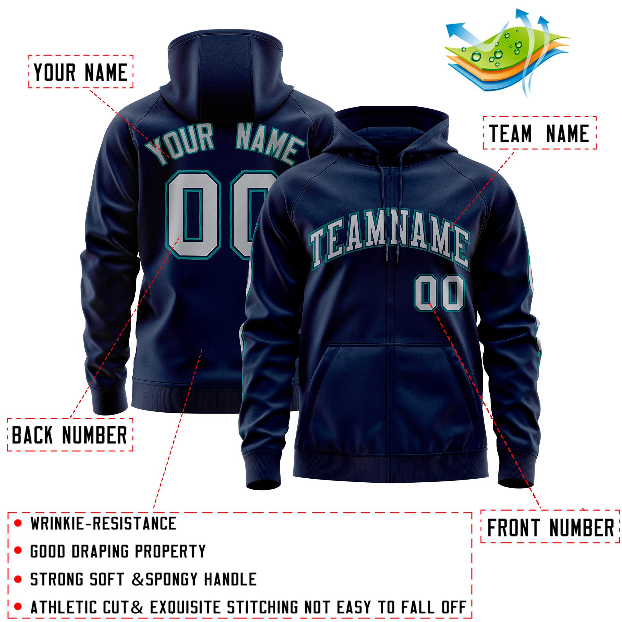 Custom Stitched Navy Gray Sports Full-Zip Sweatshirt Hoodie with Flame| KXKSHOP
