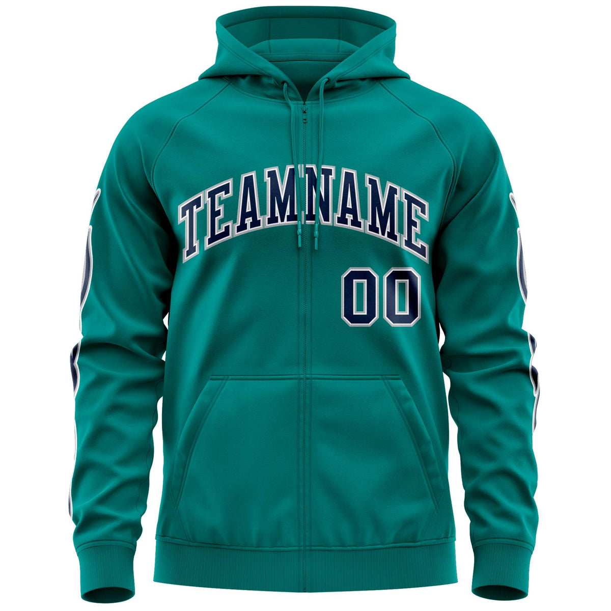 Custom Stitched Aqua Navy Sports Full-Zip Sweatshirt Hoodie with Flame| KXKSHOP