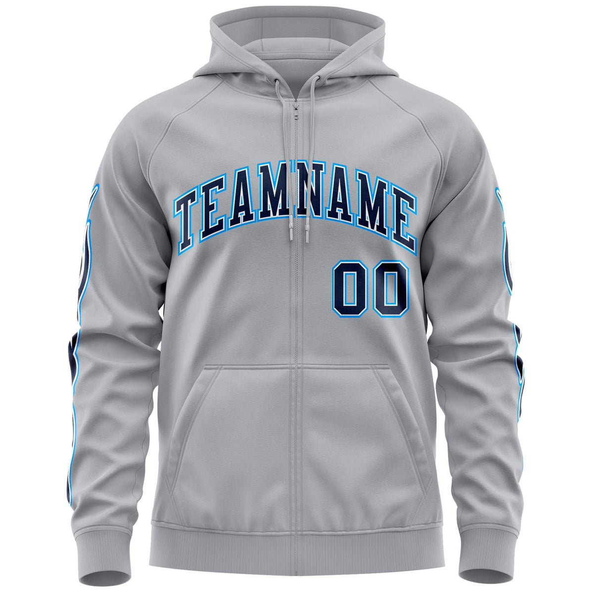 Custom Stitched Gray Navy Sports Full-Zip Sweatshirt Hoodie with Flame| KXKSHOP
