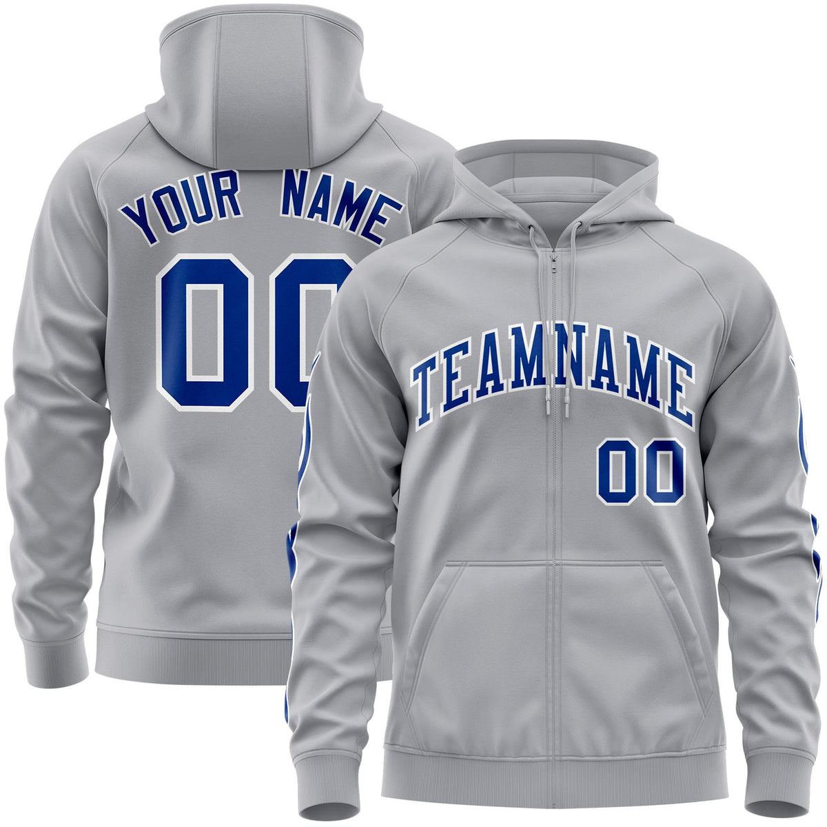 Custom Stitched Gray Royal Sports Full-Zip Sweatshirt Hoodie with Flame| KXKSHOP