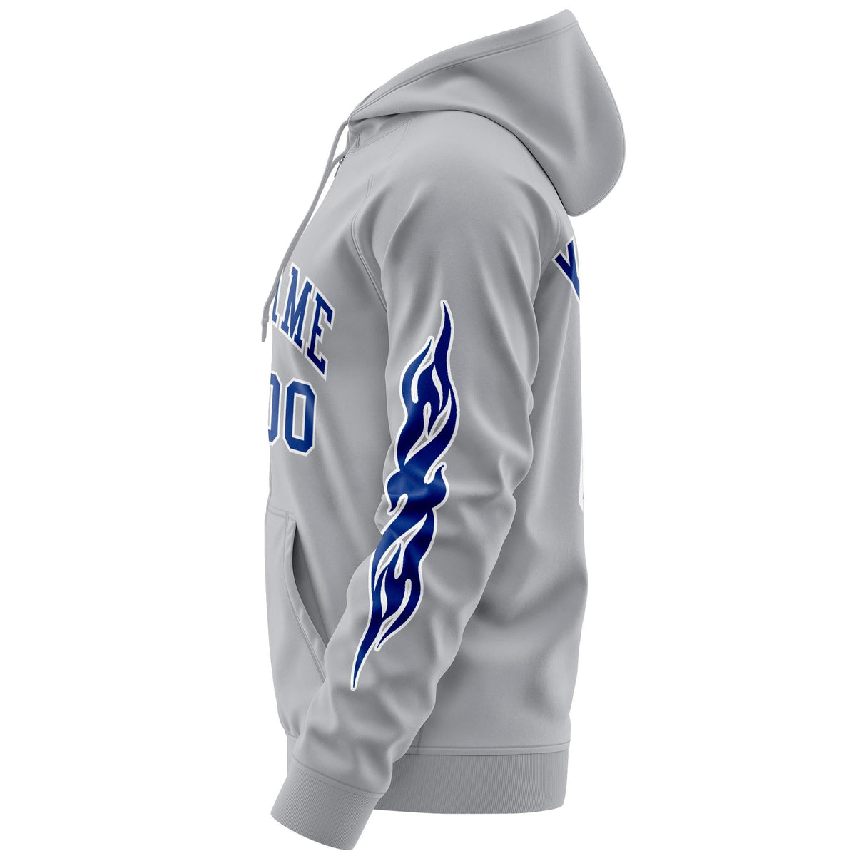 Custom Stitched Gray Royal Sports Full-Zip Sweatshirt Hoodie with Flame| KXKSHOP