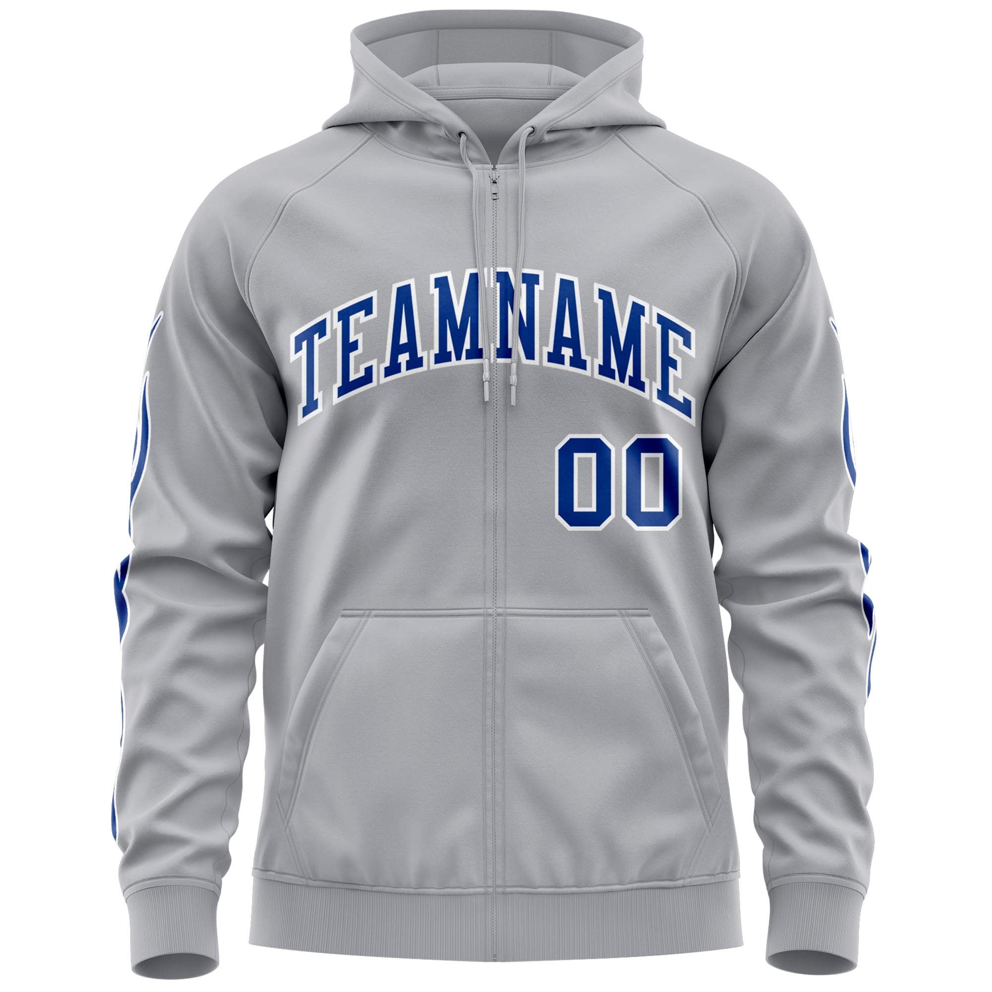 Custom Stitched Gray Royal Sports Full-Zip Sweatshirt Hoodie with Flame| KXKSHOP