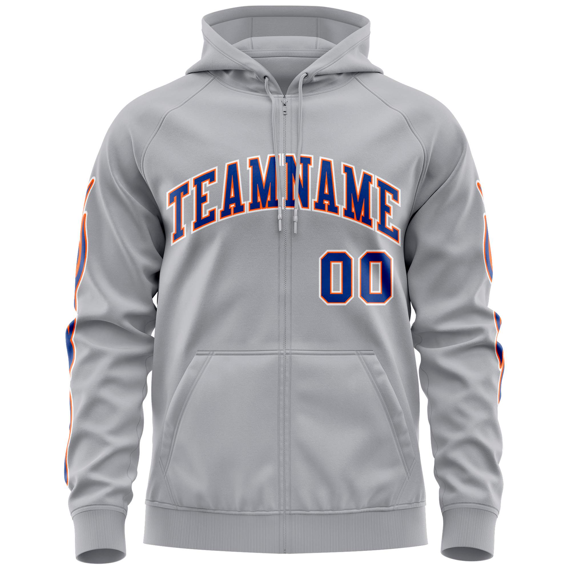 Custom Stitched Gray Royal Sports Full-Zip Sweatshirt Hoodie with Flame| KXKSHOP