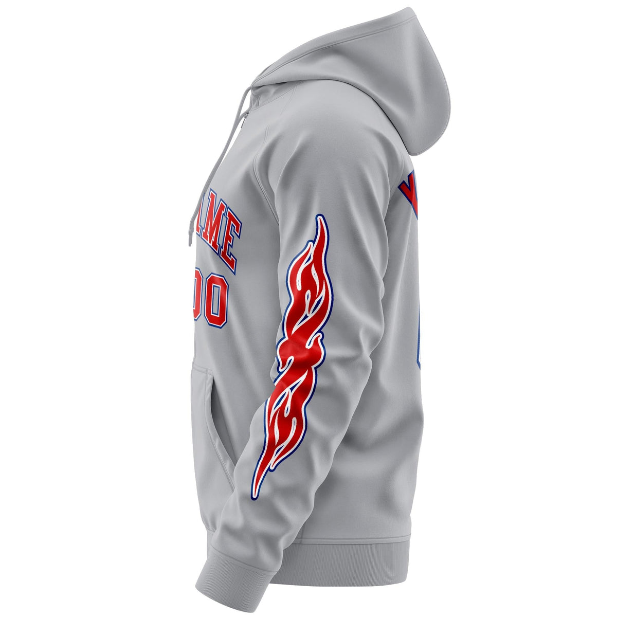 Custom Stitched Gray Red Sports Full-Zip Sweatshirt Hoodie with Flame| KXKSHOP