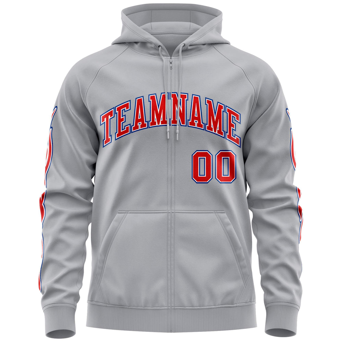 Custom Stitched Gray Red Sports Full-Zip Sweatshirt Hoodie with Flame| KXKSHOP