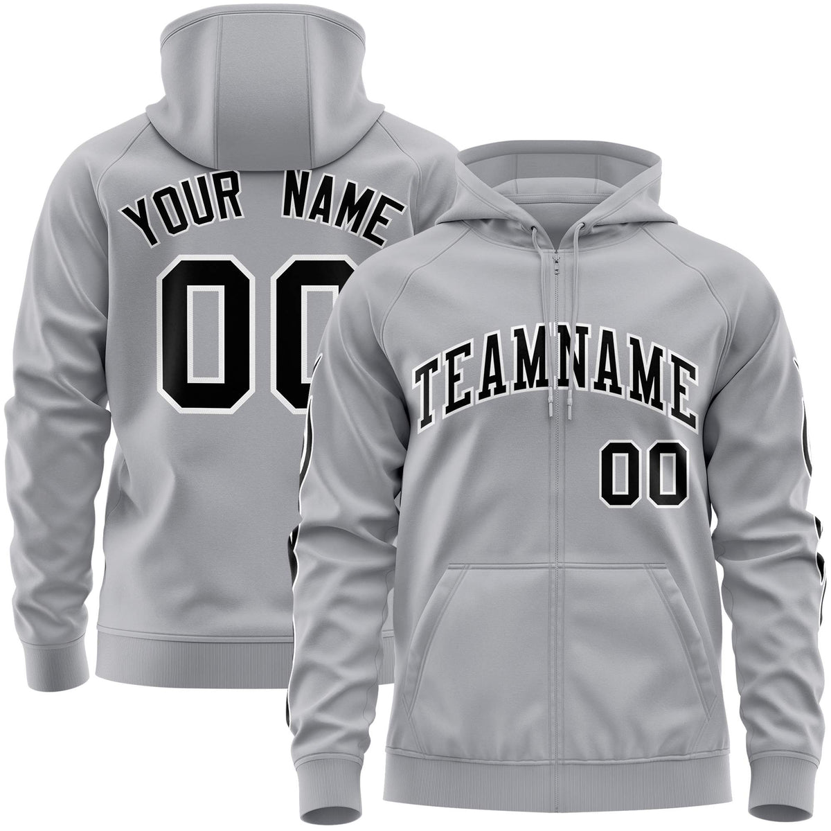 Custom Stitched Gray Black Sports Full-Zip Sweatshirt Hoodie with Flame| KXKSHOP