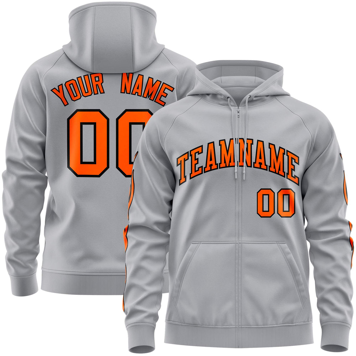 Custom Stitched Gray Orange Sports Full-Zip Sweatshirt Hoodie with Flame| KXKSHOP