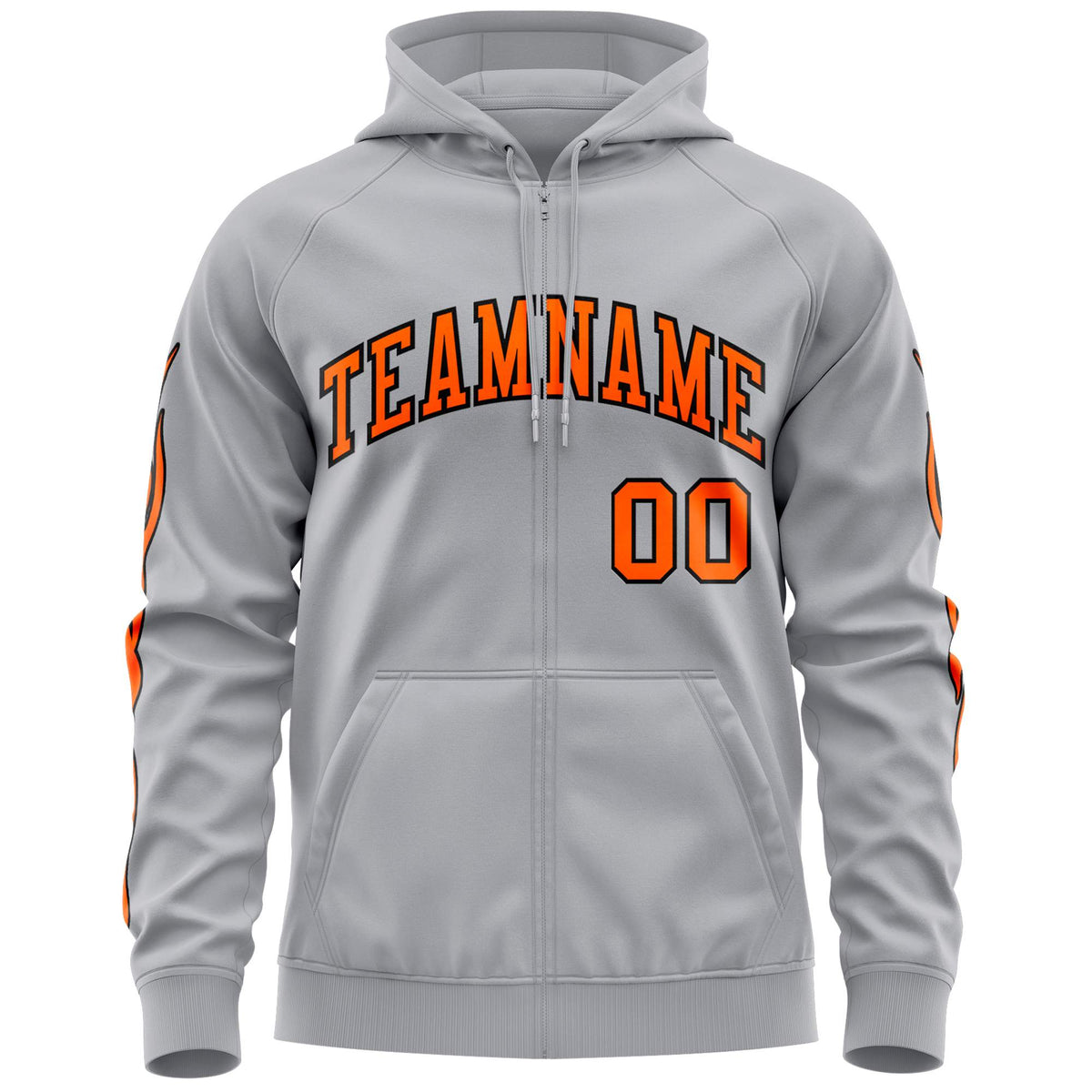Custom Stitched Gray Orange Sports Full-Zip Sweatshirt Hoodie with Flame| KXKSHOP