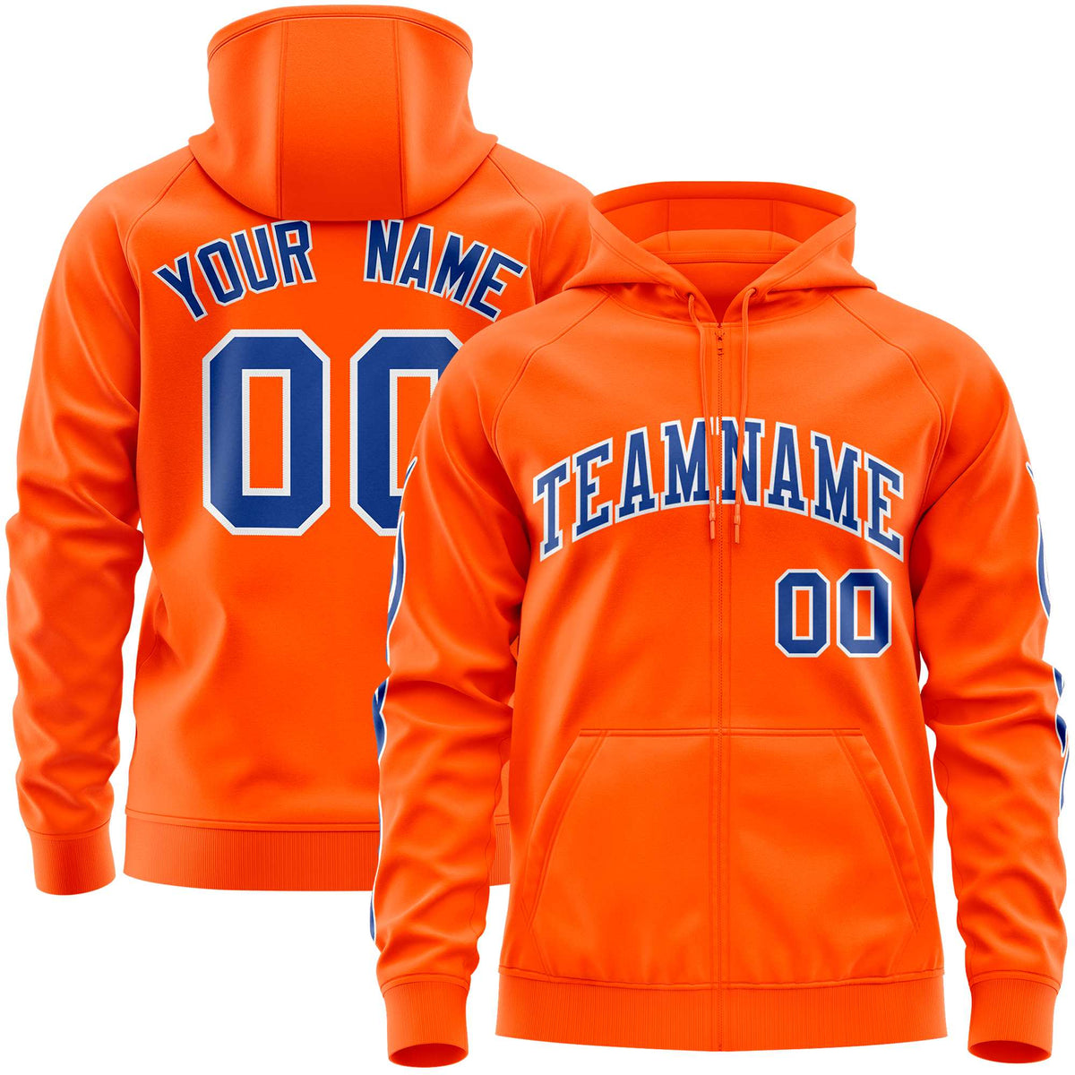 Custom Stitched Orange Royal Sports Full-Zip Sweatshirt Hoodie with Flame| KXKSHOP