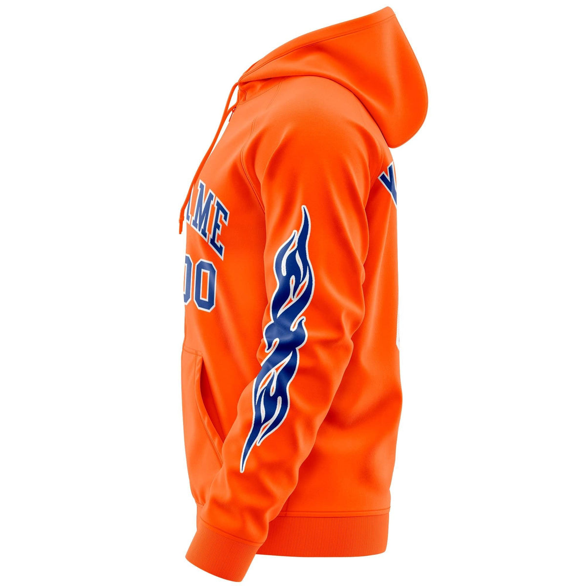 Custom Stitched Orange Royal Sports Full-Zip Sweatshirt Hoodie with Flame| KXKSHOP