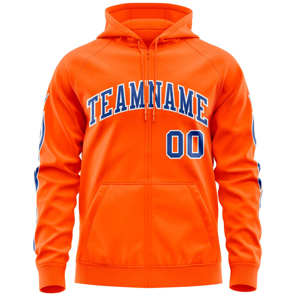 Custom Stitched Orange Royal Sports Full-Zip Sweatshirt Hoodie with Flame| KXKSHOP