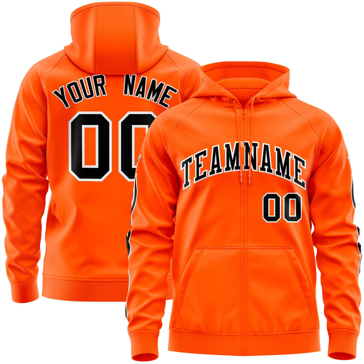 Custom Stitched Orange Black Sports Full-Zip Sweatshirt Hoodie with Flame| KXKSHOP
