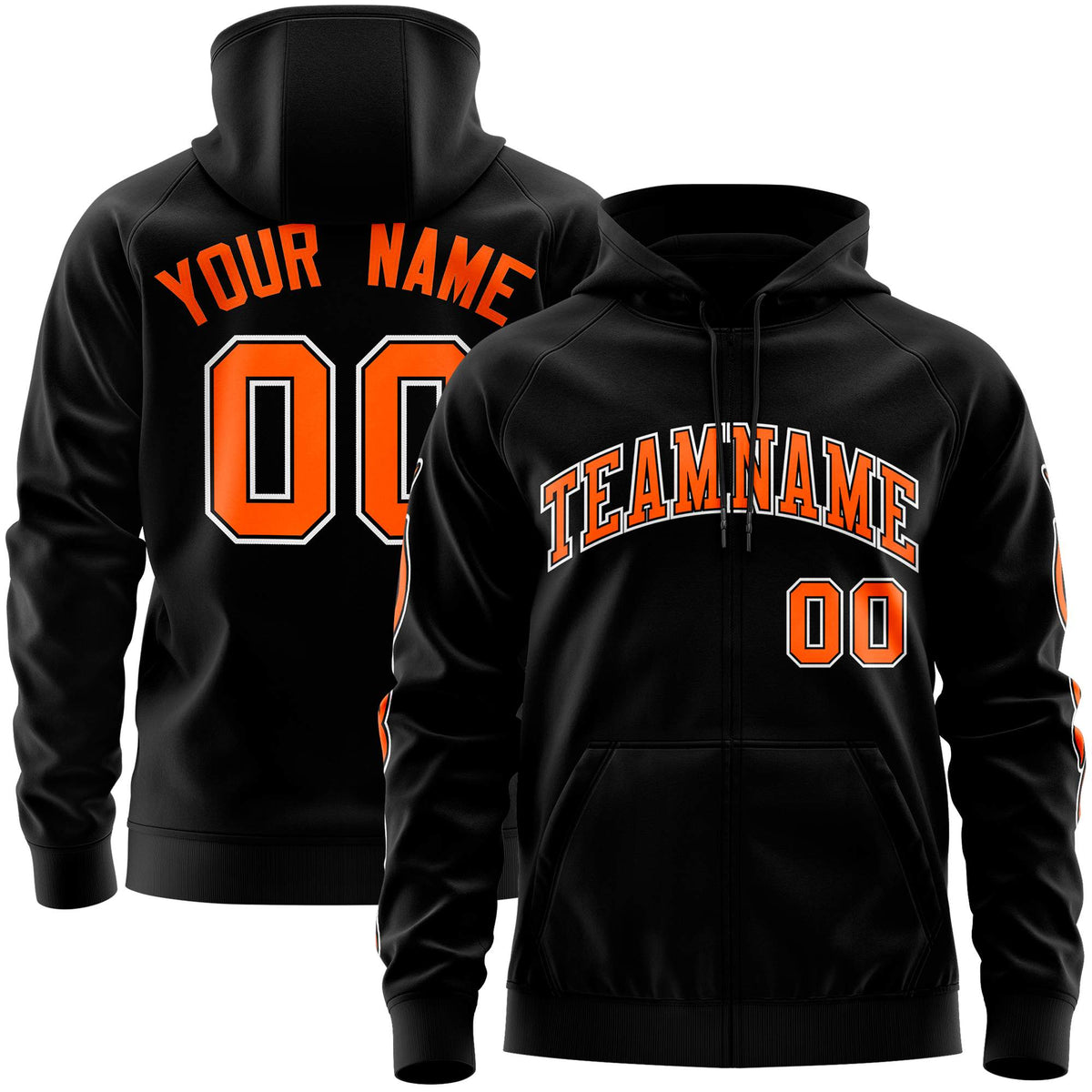 Custom Stitched Black Orange Sports Full-Zip Sweatshirt Hoodie with Flame| KXKSHOP