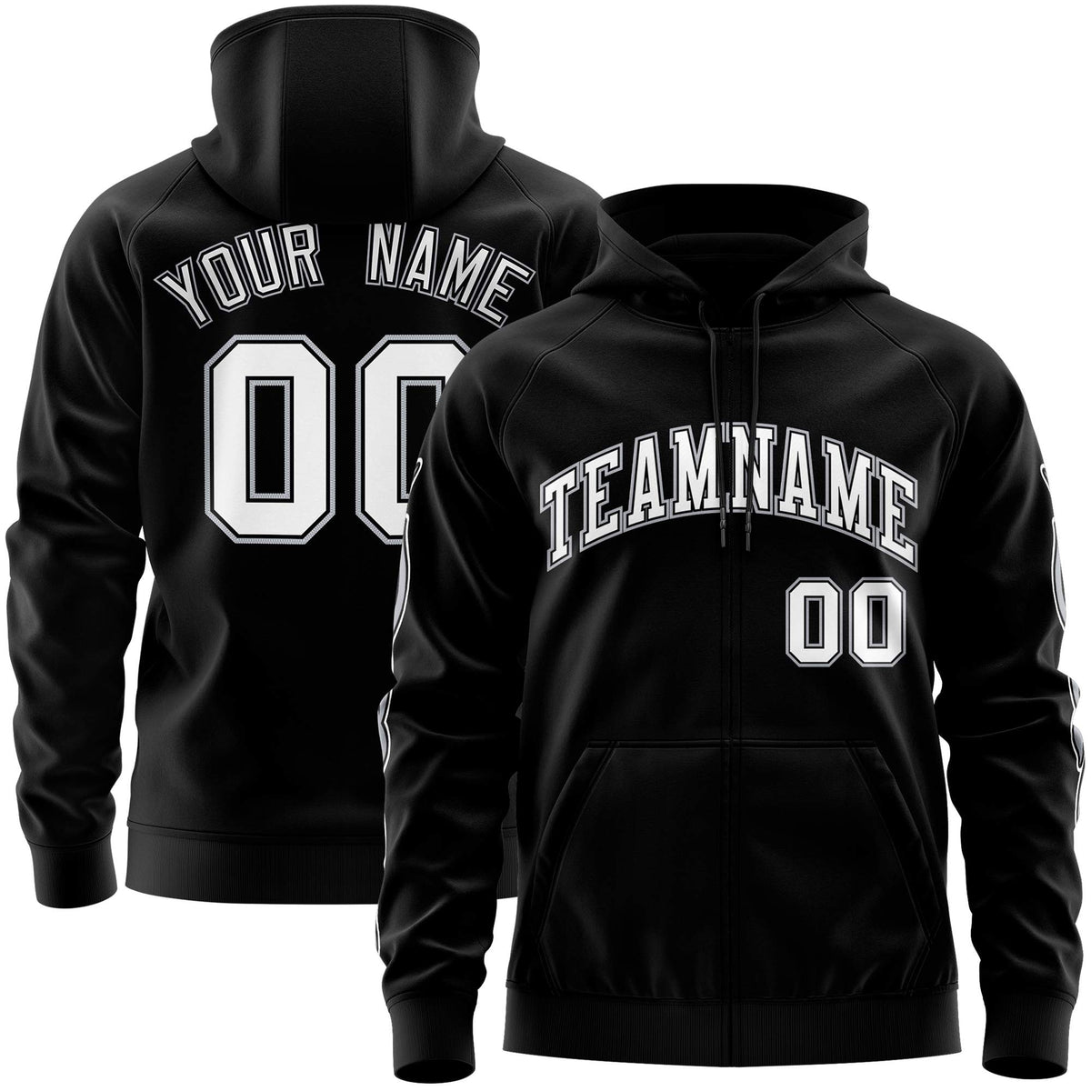 Custom Stitched Black White Sports Full-Zip Sweatshirt Hoodie with Flame| KXKSHOP