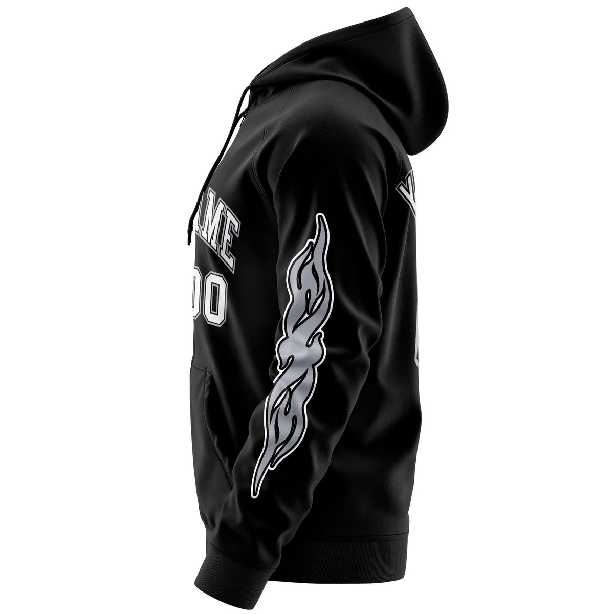 Custom Stitched Black White Sports Full-Zip Sweatshirt Hoodie with Flame| KXKSHOP