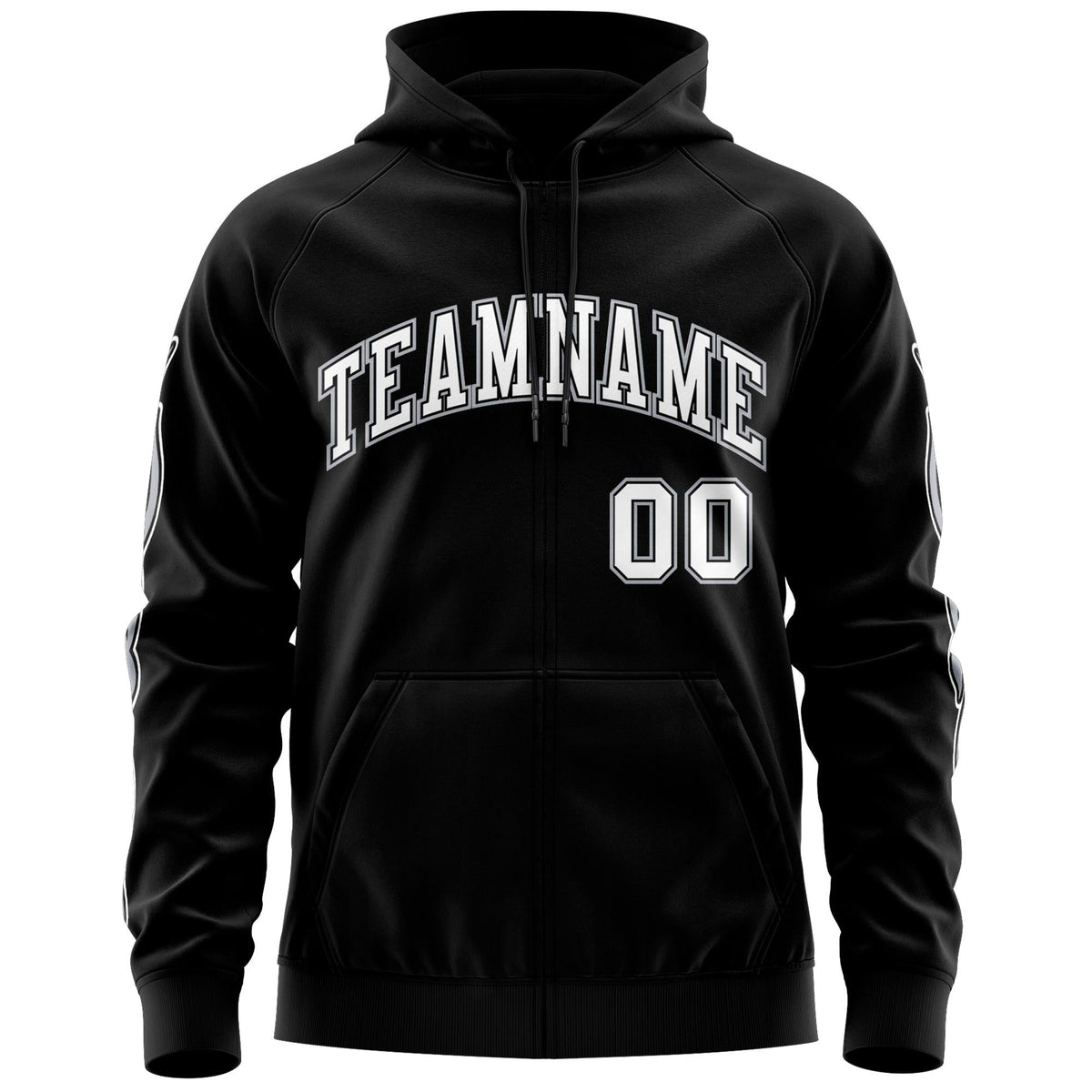 Custom Stitched Black White Sports Full-Zip Sweatshirt Hoodie with Flame| KXKSHOP