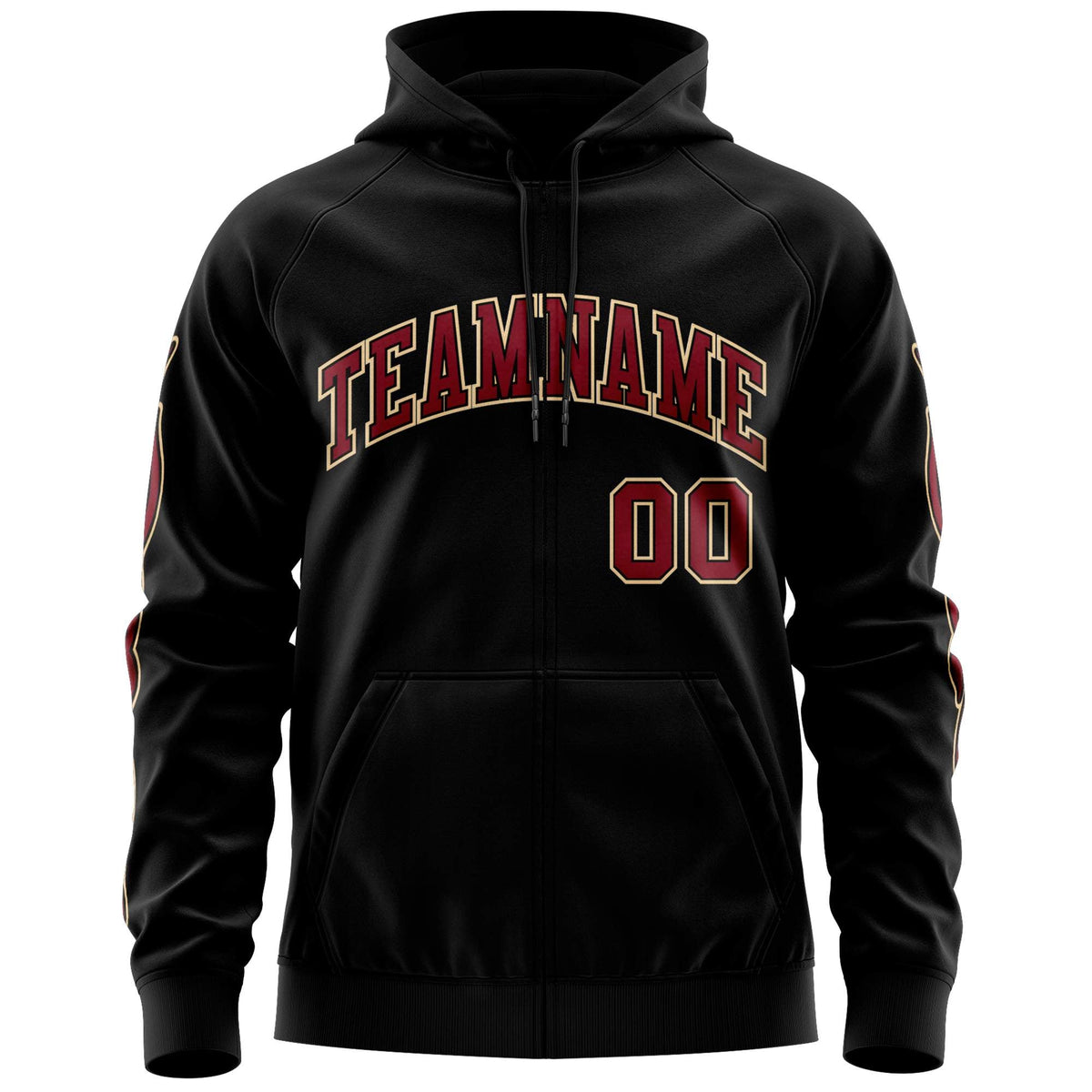 Custom Stitched Black Crimson Sports Full-Zip Sweatshirt Hoodie with Flame| KXKSHOP