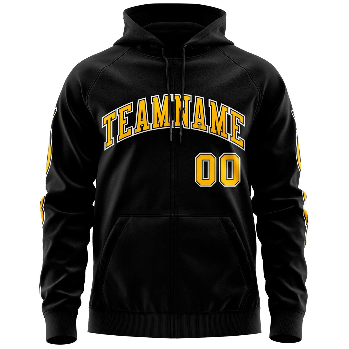 Custom Stitched Black Gold Sports Full-Zip Sweatshirt Hoodie with Flame| KXKSHOP