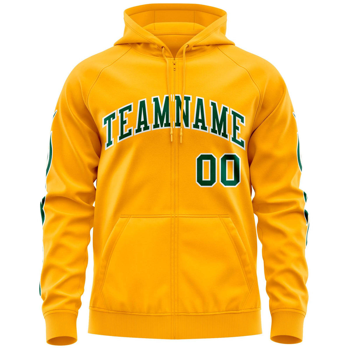 Custom Stitched Gold Green Sports Full-Zip Sweatshirt Hoodie with Flame| KXKSHOP