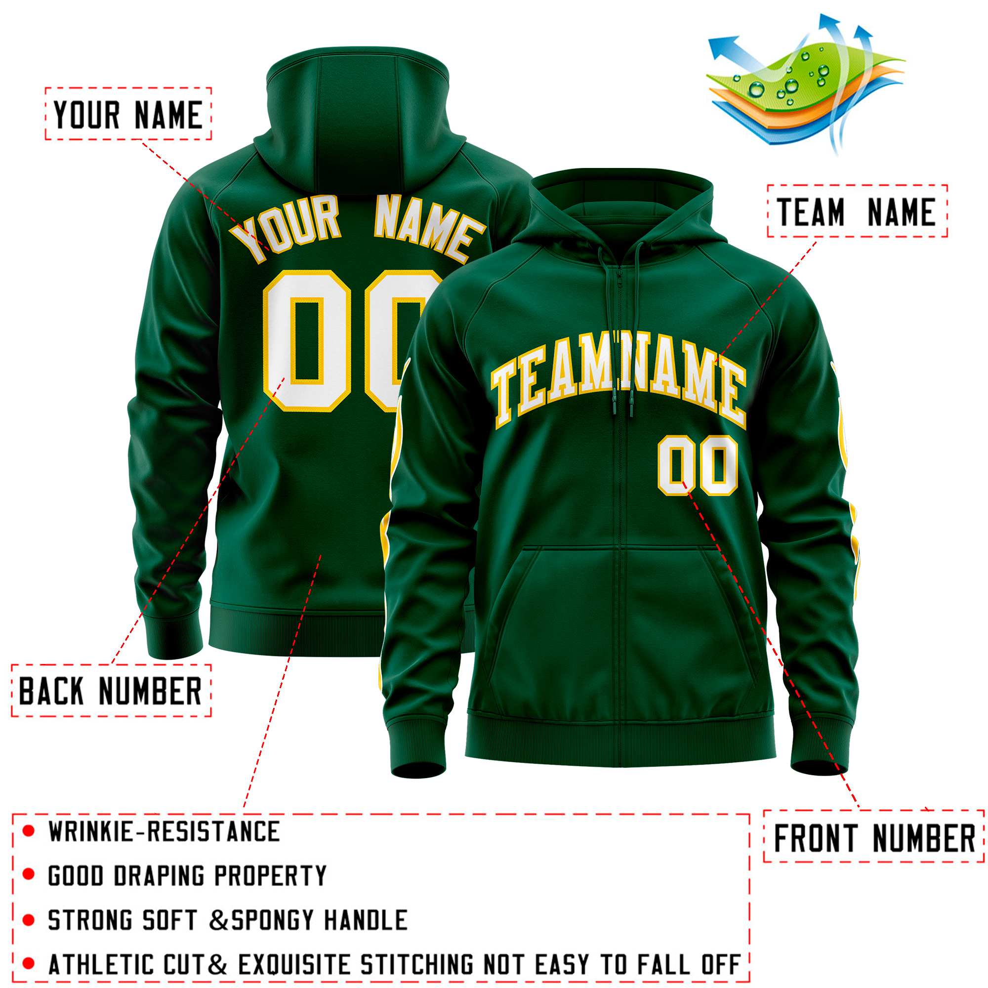 Custom Stitched Green White Sports Full-Zip Sweatshirt Hoodie with Flame| KXKSHOP