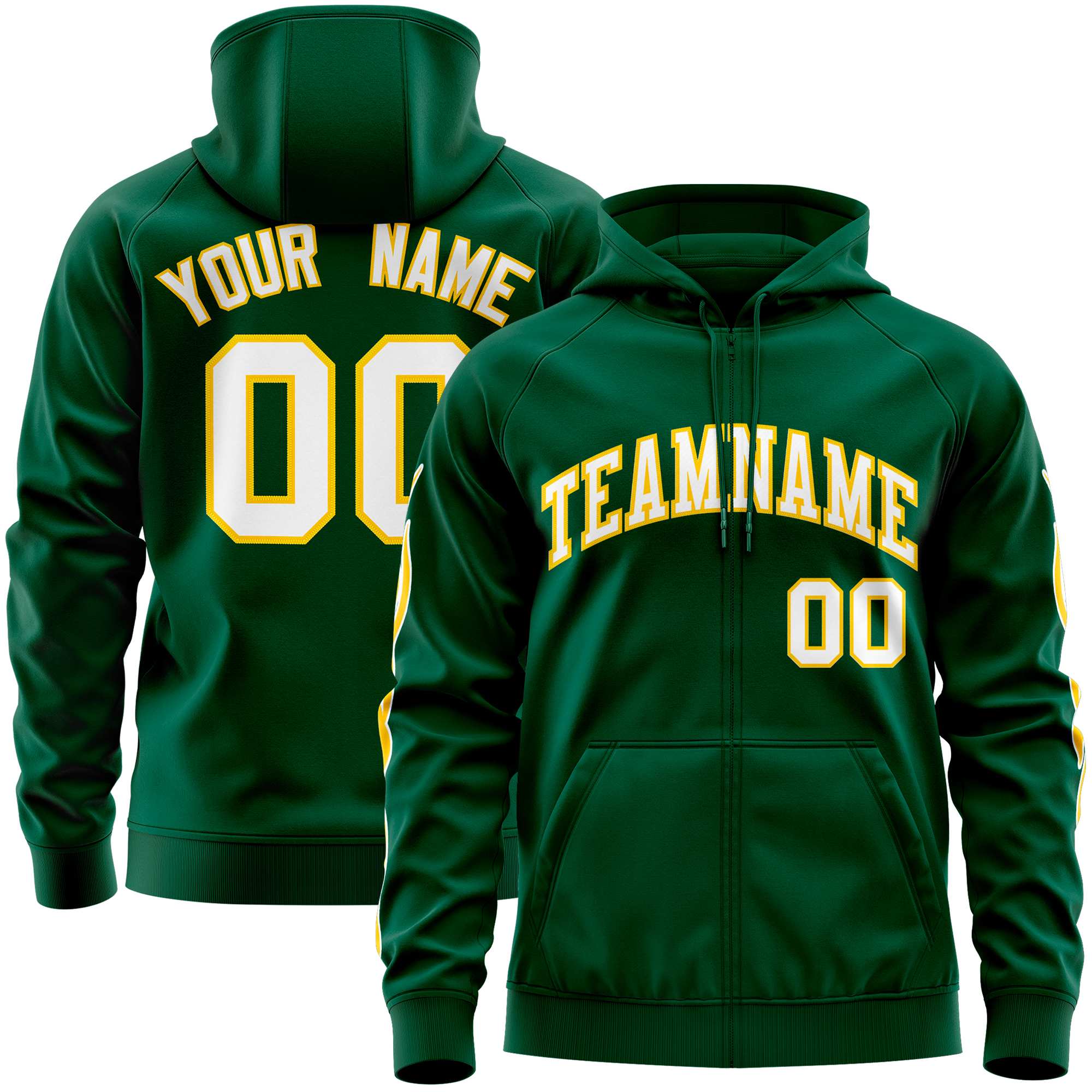 Custom Stitched Green White Sports Full-Zip Sweatshirt Hoodie with Flame| KXKSHOP