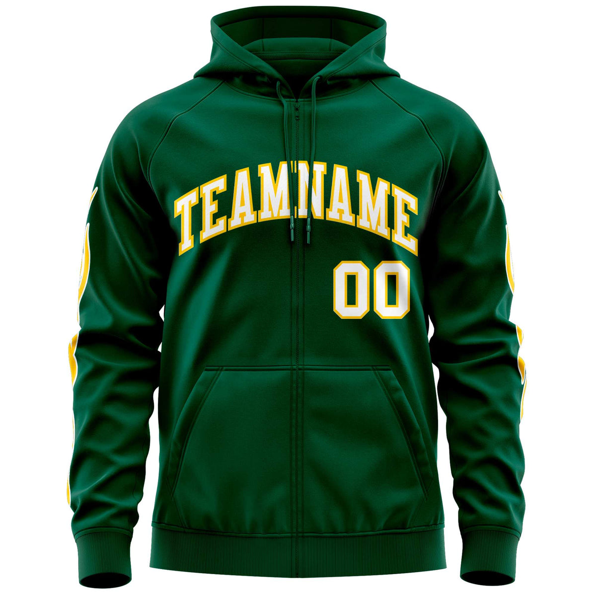 Custom Stitched Green White Sports Full-Zip Sweatshirt Hoodie with Flame| KXKSHOP