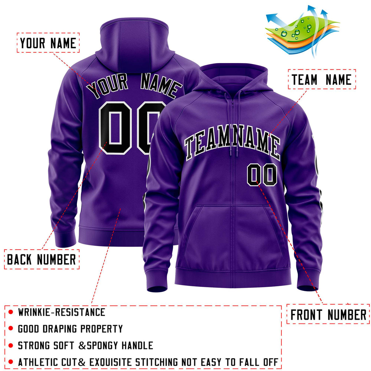 Custom Stitched Purple Black Sports Full-Zip Sweatshirt Hoodie with Flame| KXKSHOP
