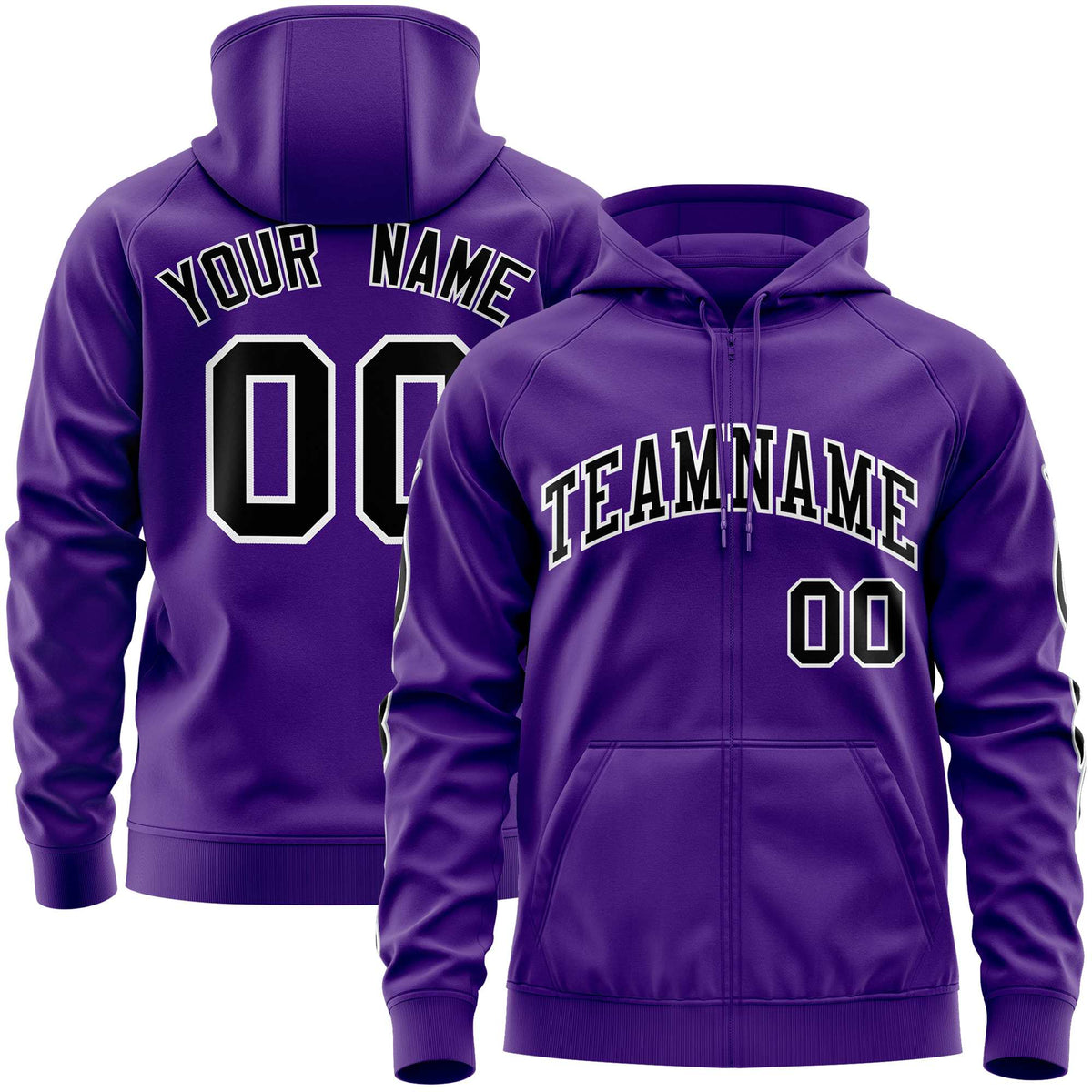 Custom Stitched Purple Black Sports Full-Zip Sweatshirt Hoodie with Flame| KXKSHOP