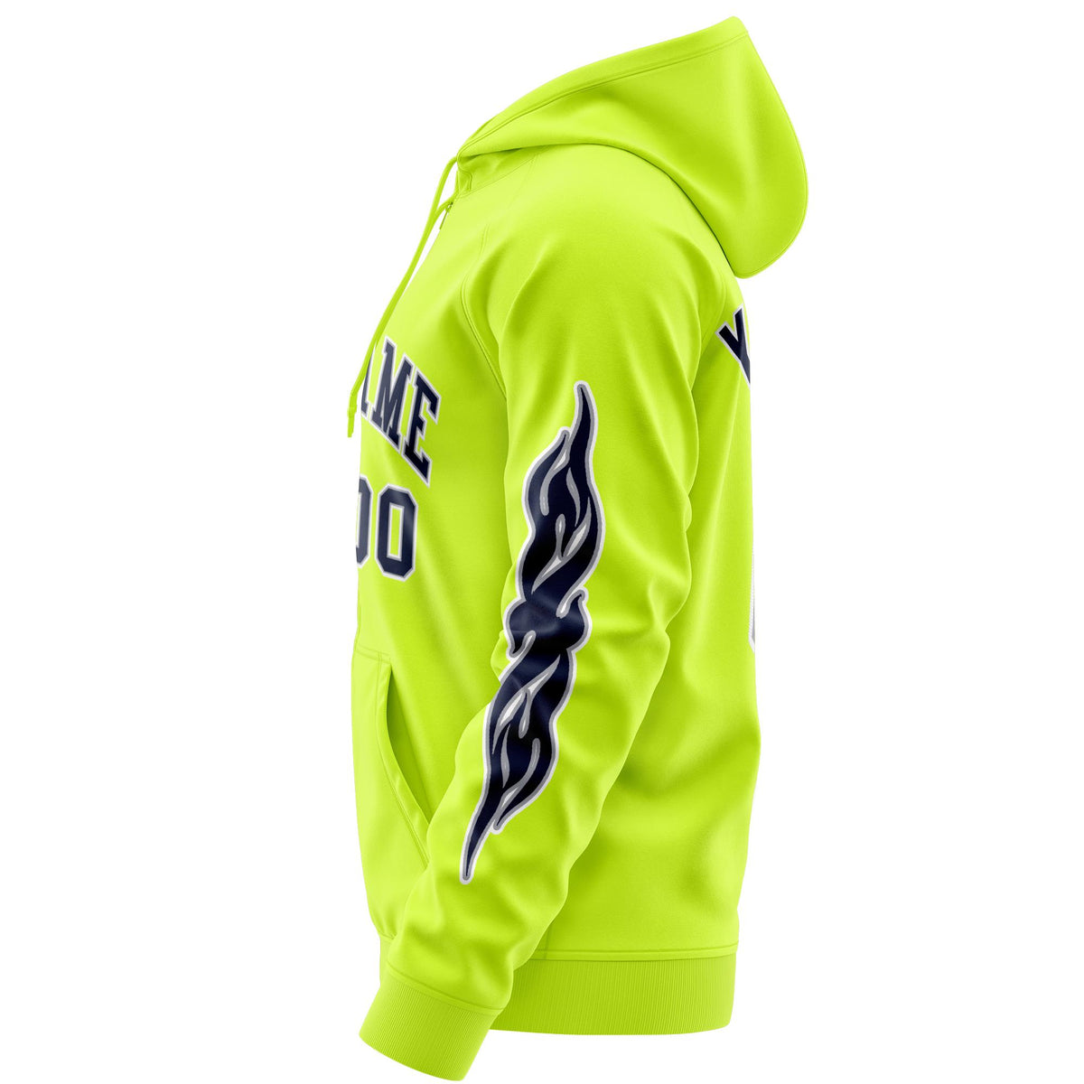 Custom Stitched Neon Green Navy Sports Full-Zip Sweatshirt Hoodie with Flame| KXKSHOP
