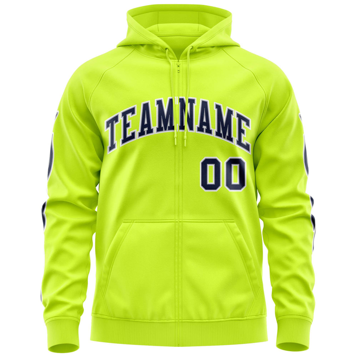 Custom Stitched Neon Green Navy Sports Full-Zip Sweatshirt Hoodie with Flame| KXKSHOP