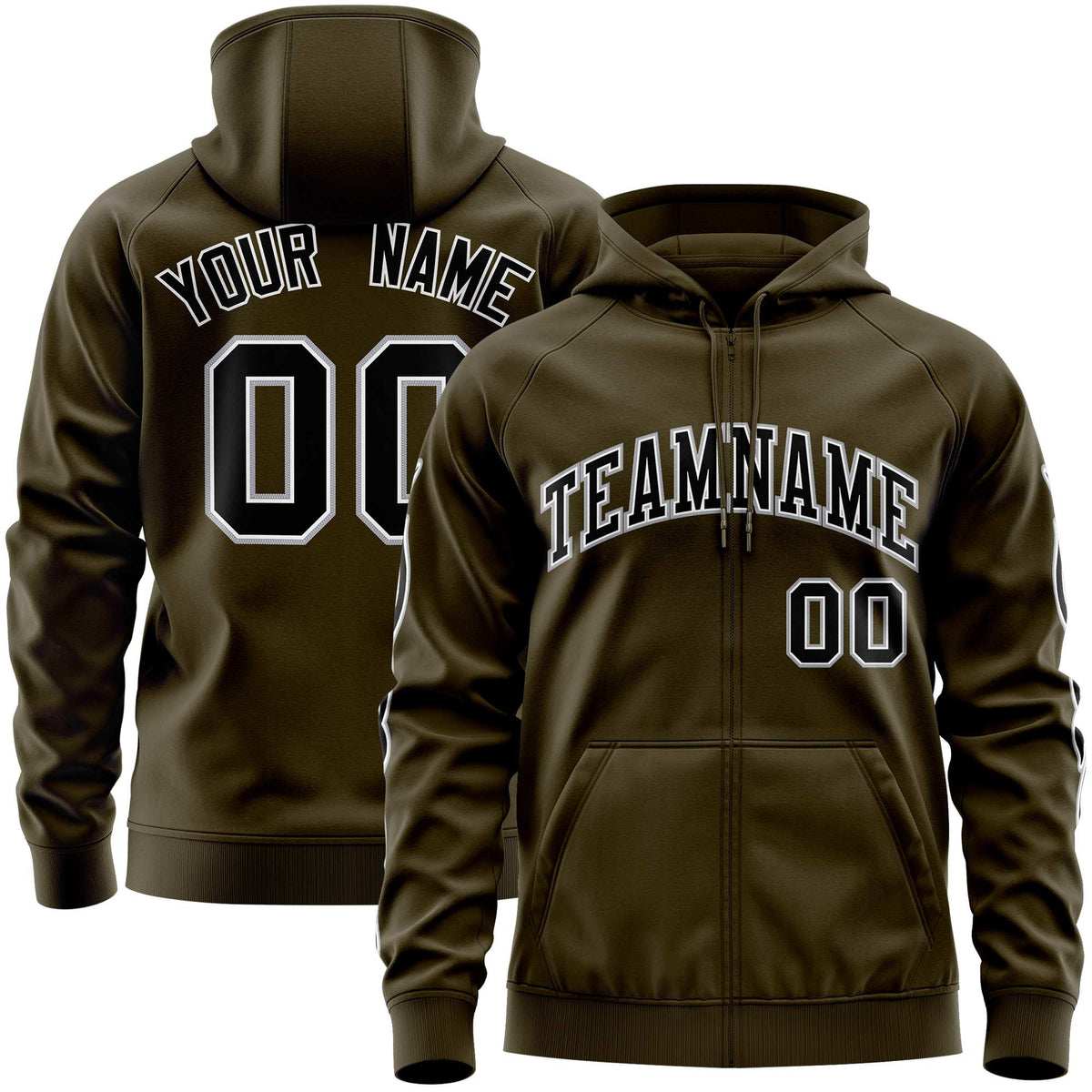 Custom Stitched Olive Black Sports Full-Zip Sweatshirt Hoodie with Flame| KXKSHOP