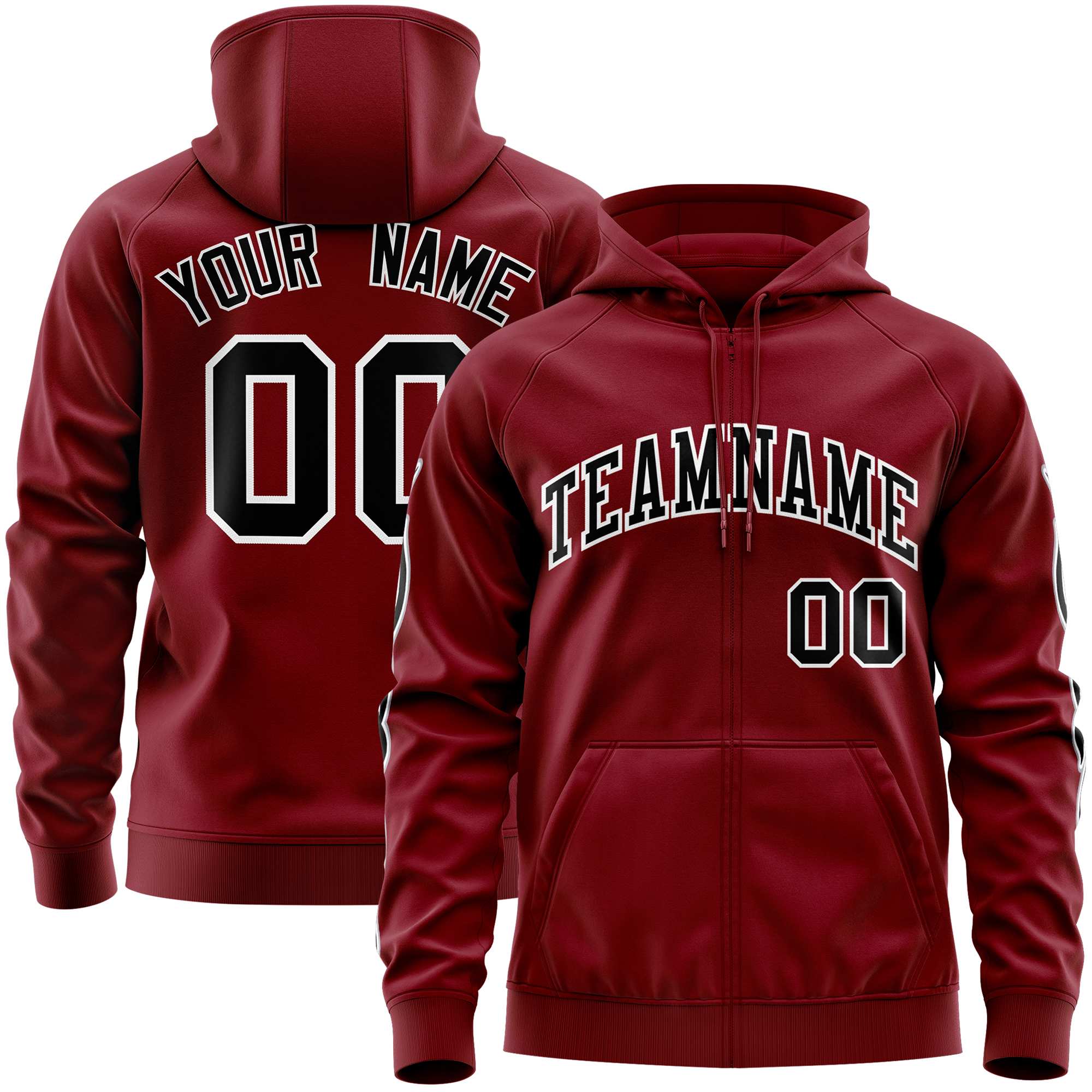 Custom Stitched Crimson Black Sports Full-Zip Sweatshirt Hoodie with Flame| KXKSHOP