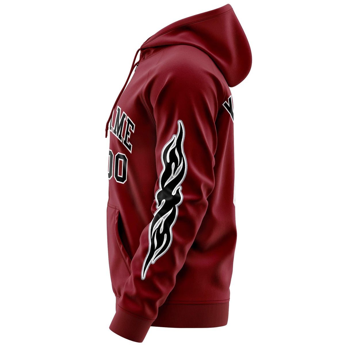 Custom Stitched Crimson Black Sports Full-Zip Sweatshirt Hoodie with Flame| KXKSHOP