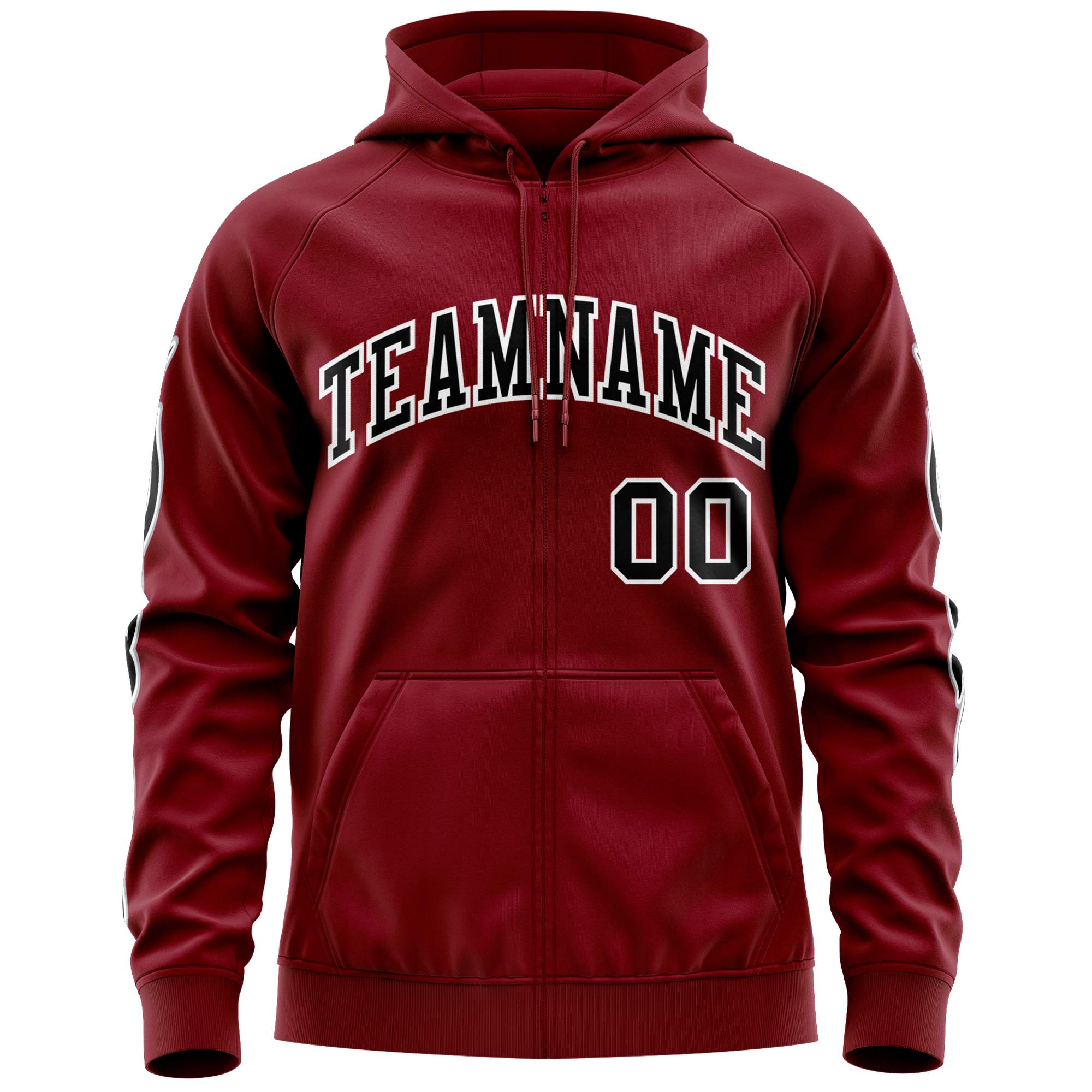 Custom Stitched Crimson Black Sports Full-Zip Sweatshirt Hoodie with Flame| KXKSHOP