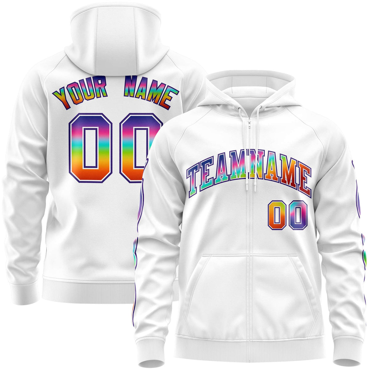 Custom Stitched White Purple Sports Full-Zip Sweatshirt Hoodie with Colored Flames| KXKSHOP