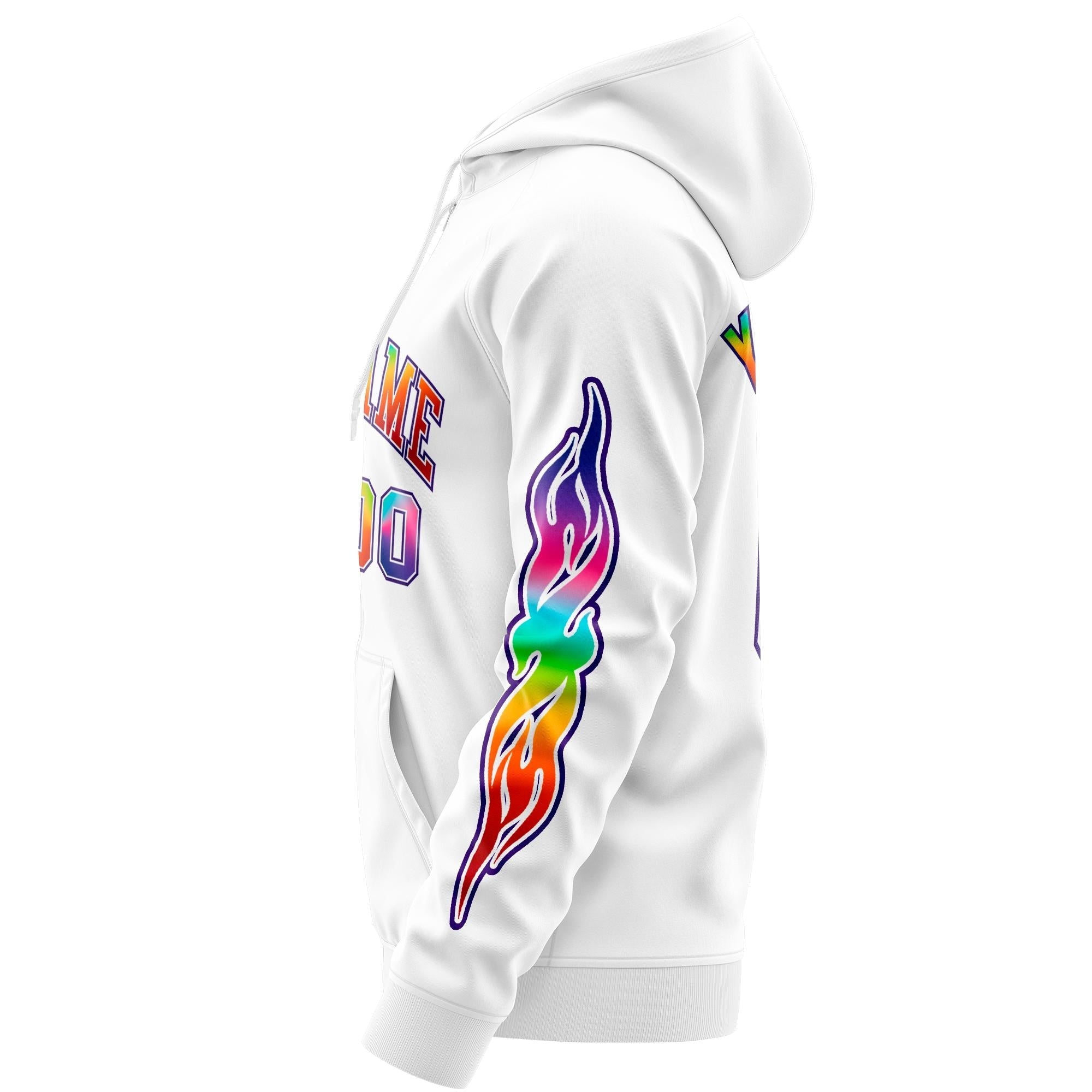 Custom Stitched White Purple Sports Full-Zip Sweatshirt Hoodie with Colored Flames| KXKSHOP