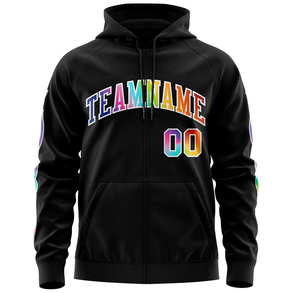 Custom Stitched Black White Sports Full-Zip Sweatshirt Hoodie with Colored Flames| KXKSHOP