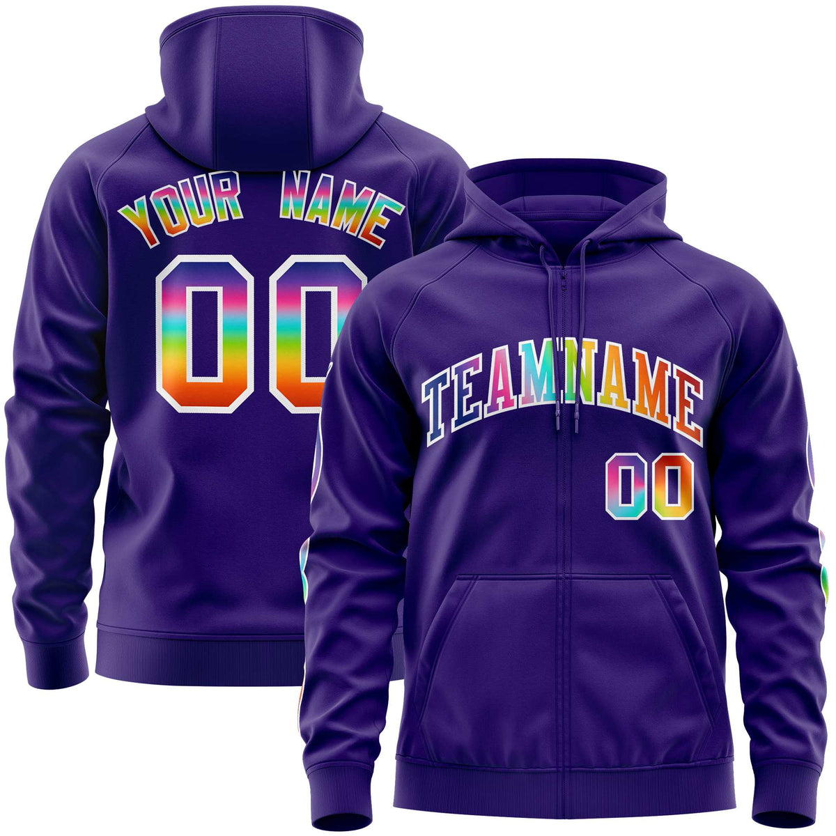 Custom Stitched Purple White Sports Full-Zip Sweatshirt Hoodie with Colored Flames| KXKSHOP