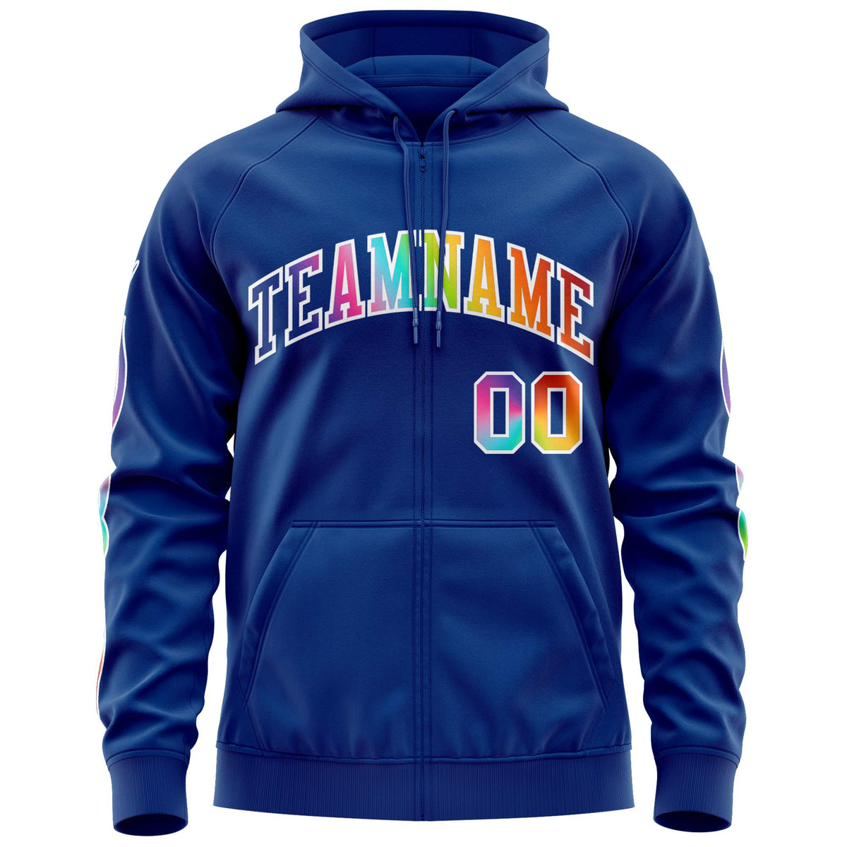 Custom Stitched Royal White Sports Full-Zip Sweatshirt Hoodie with Colored Flames| KXKSHOP