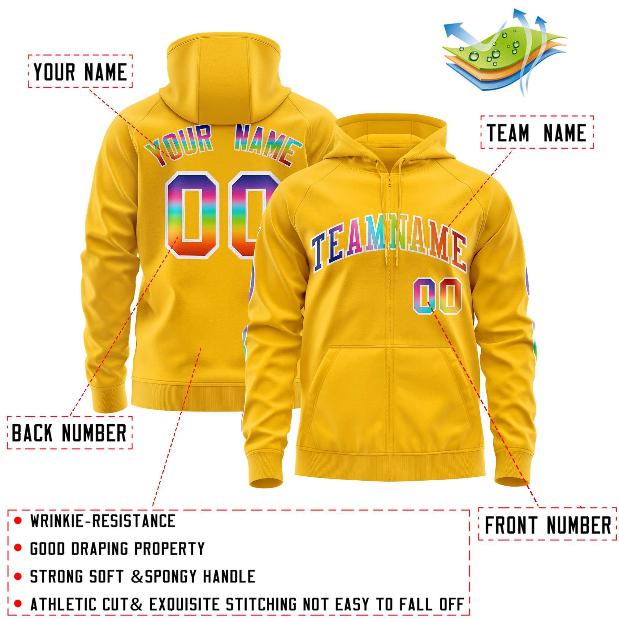 Custom Stitched Gold White Sports Full-Zip Sweatshirt Hoodie with Colored Flames| KXKSHOP