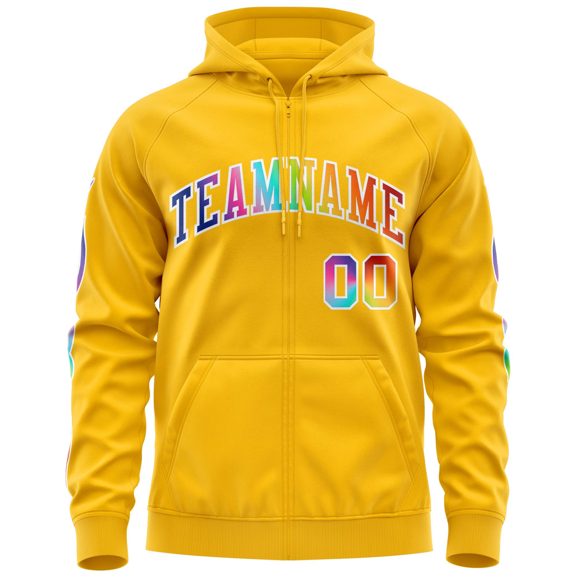Custom Stitched Gold White Sports Full-Zip Sweatshirt Hoodie with Colored Flames| KXKSHOP