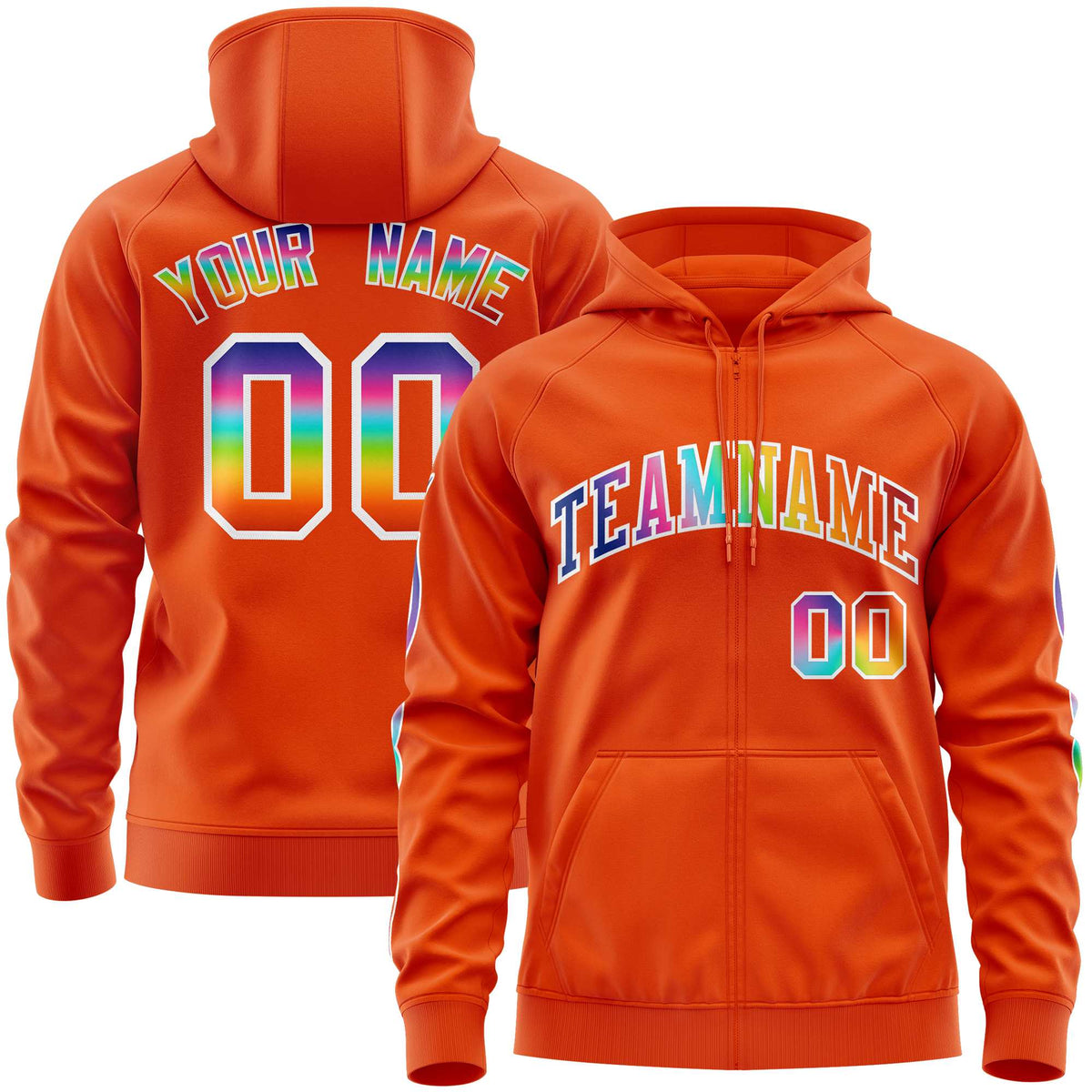 Custom Stitched Orange White Sports Full-Zip Sweatshirt Hoodie with Colored Flames| KXKSHOP