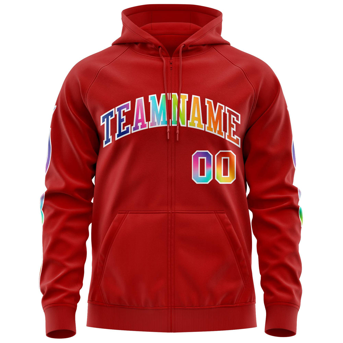 Custom Stitched Red White Sports Full-Zip Sweatshirt Hoodie with Colored Flames| KXKSHOP