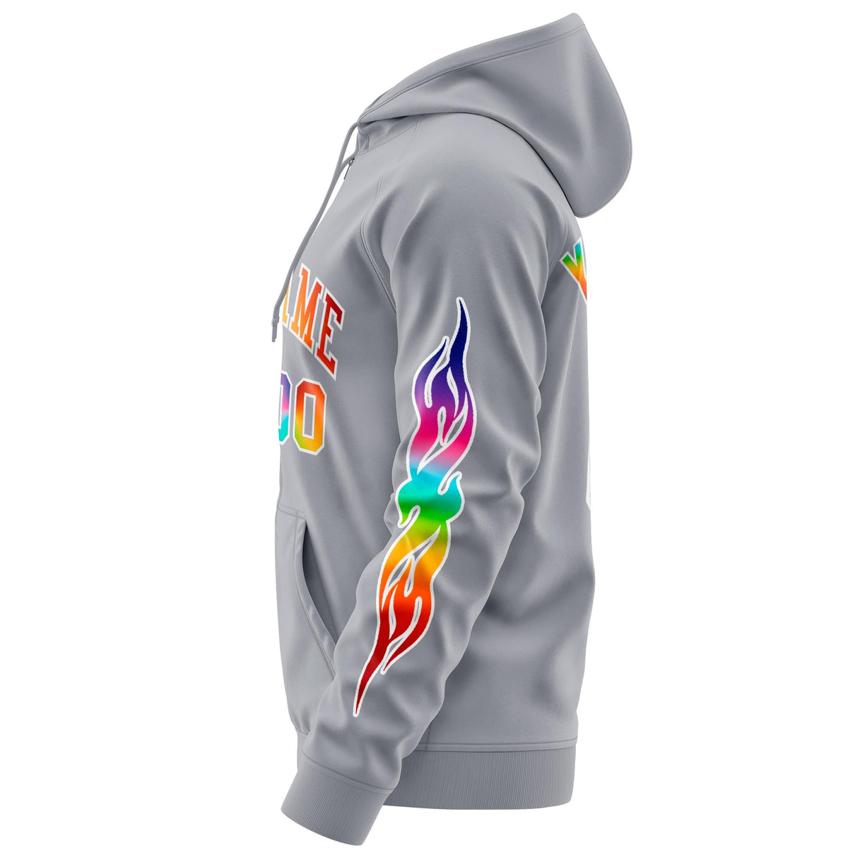 Custom Stitched Gray White Sports Full-Zip Sweatshirt Hoodie with Colored Flames| KXKSHOP