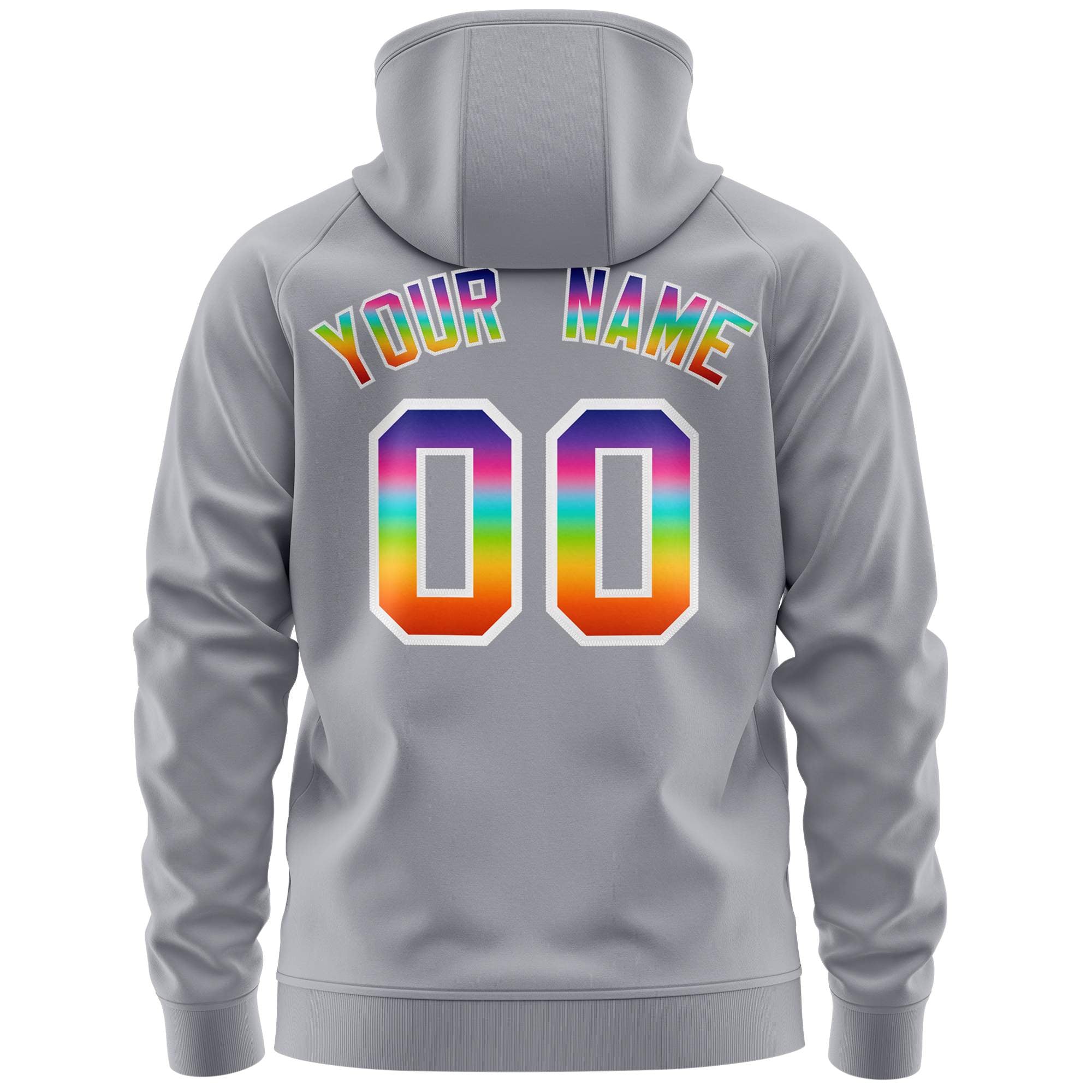 Custom Stitched Gray White Sports Full-Zip Sweatshirt Hoodie with Colored Flames| KXKSHOP