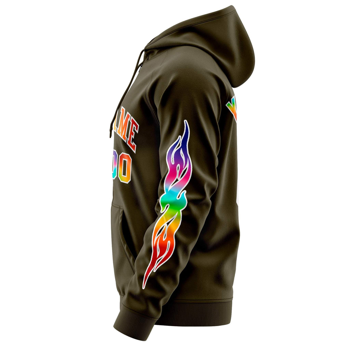 Custom Stitched Olive White Sports Full-Zip Sweatshirt Hoodie with Colored Flames| KXKSHOP